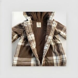 Old Navy Girls Toddler Pea Coat 3T Brown and White Plaid